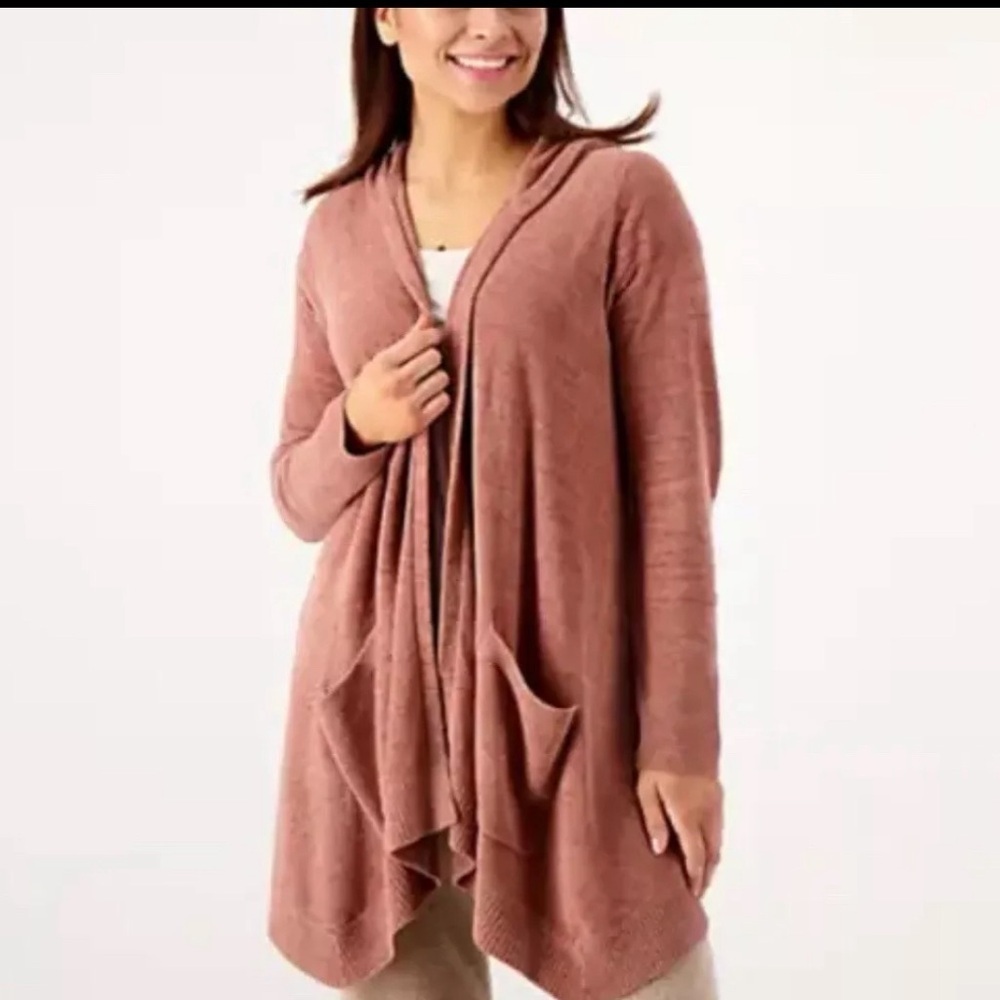 Barefoot Dreams CozyChic Ultra Lite Hooded Seashore Cardigan A476513 Large Clay